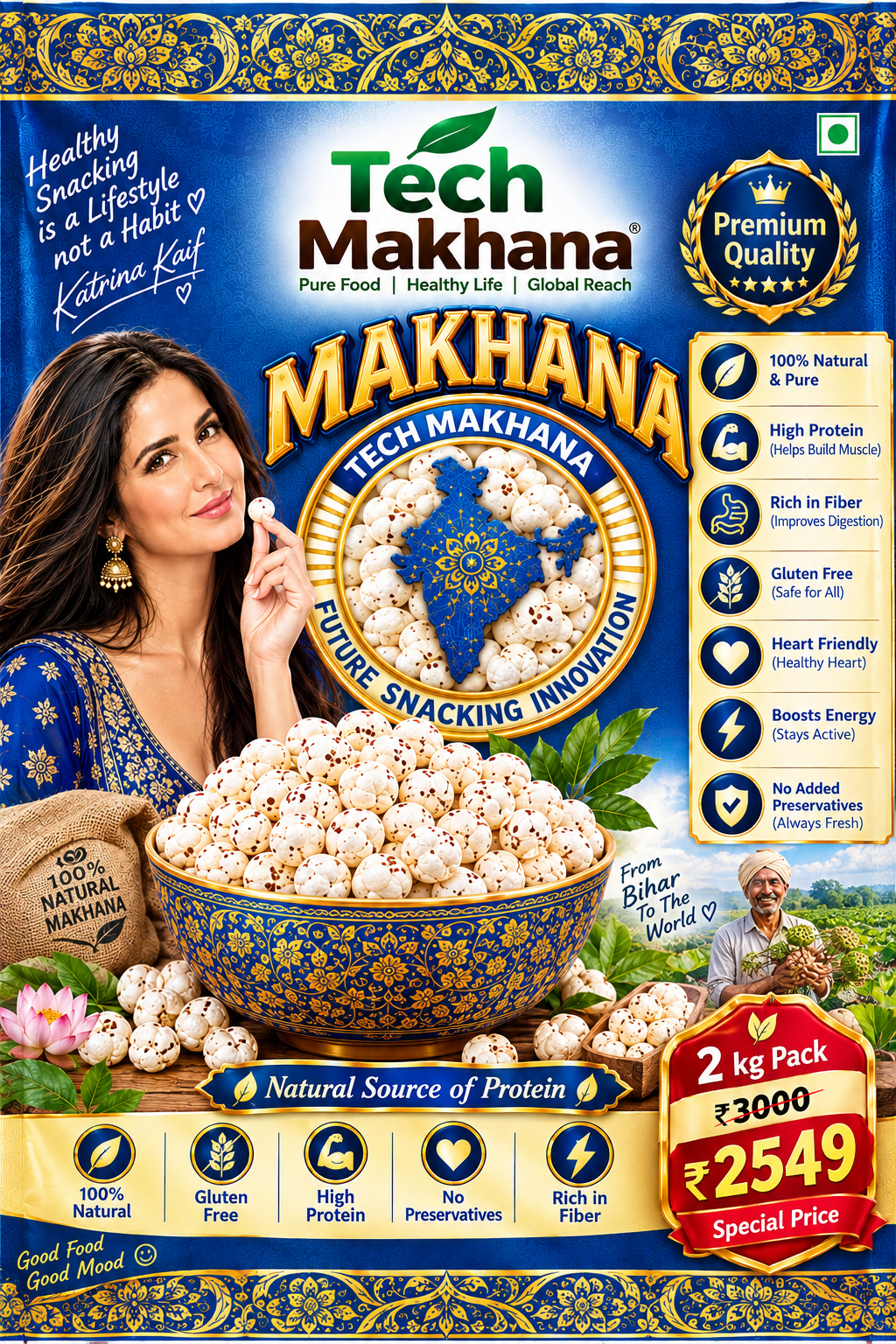 2Kg Premium Quality 5 suta or 6 suta Pack Makhana - Image 1